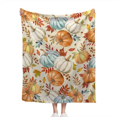 Fall Pumpkins Pattern Blanket featuring watercolor orange