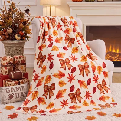Fall Leaves Bows Blanket: Cozy Fall Football Bow Design