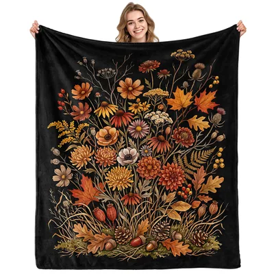 Fall Floral Botanical Blanket: A Vintage Autumn Wildflower Arrangement