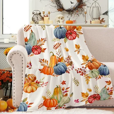 Fall Pumpkins Autumn Blanket: Watercolor Harvest Gourd Design