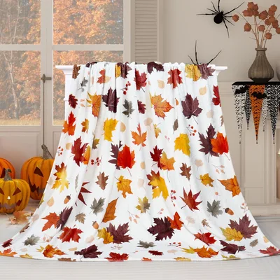 Crisp White Fall Leaves Blanket