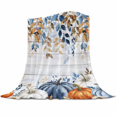 Fall Pumpkins Blanket: Blue Harvest and Eucalyptus Design