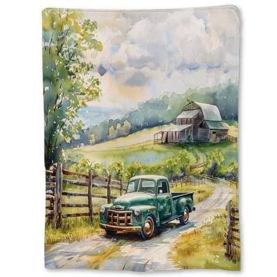 Vintage Farm Truck Barn Blanket: Watercolor Country Scene