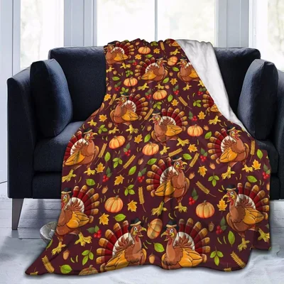 Maroon Harvest Turkeys Blanket: Festive Fall Pattern for Thanksgiving