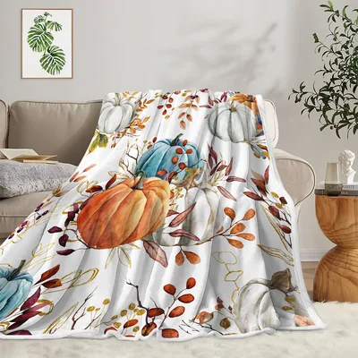 Pumpkins and Berries Blanket: Watercolor Fall Harvest Design