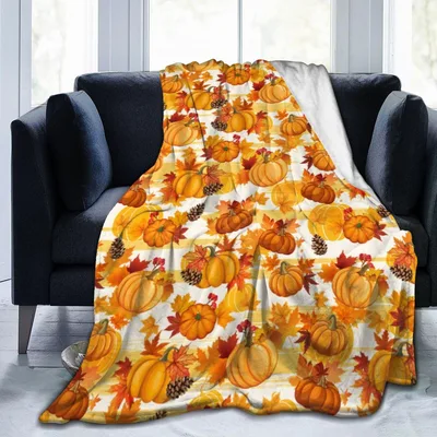 Golden Pumpkins with Pinecones Blanket: Cozy Fall Harvest Pattern