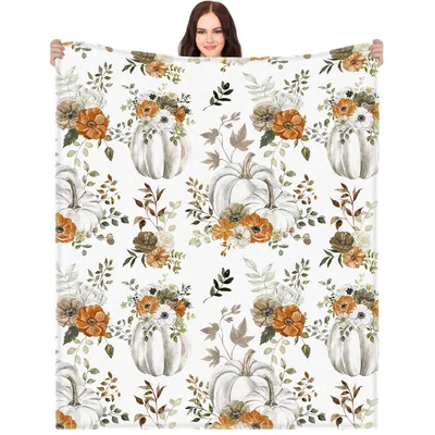 Watercolor Pumpkins and Florals Blanket: Autumn Floral Throw