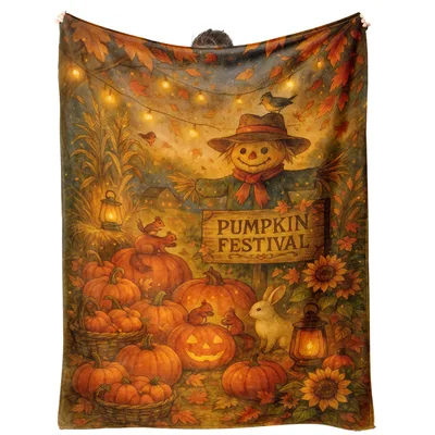 Fall Pumpkin Scarecrow Blanket featuring a friendly scarecrow