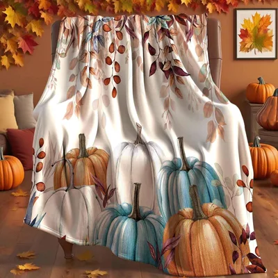 Autumn Pumpkins and Eucalyptus Blanket: Watercolor Fall Design