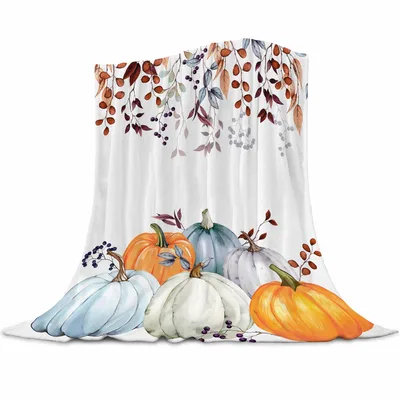 Pastel Pumpkins with Autumn Blanket: Watercolor Fall Harvest Design