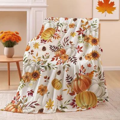 Ivory Harvest Pumpkins with Maple Leaves Blanket