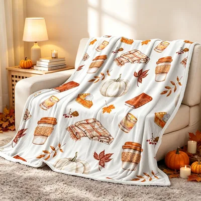 Fall Pumpkin Spice Coffee Blanket: Autumn Illustrations for Cozy Days