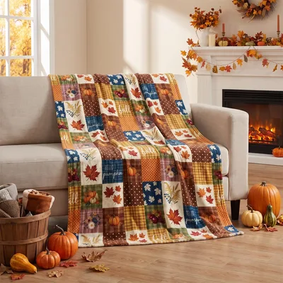 Fall Patchwork Pumpkins Blanket: Cozy Autumn Quilt Design