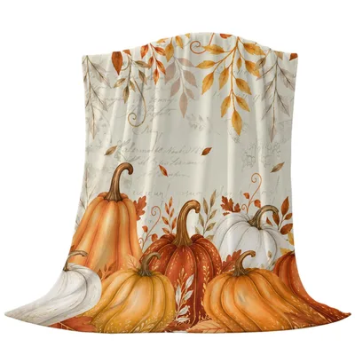 Fall Pumpkins Thanksgiving Blanket featuring vintage-style orange