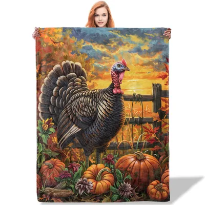 Turkey at Sunset Blanket featuring a detailed male turkey
