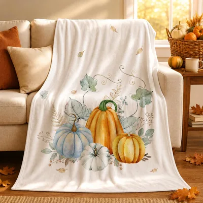 Watercolor Pumpkins Autumn Harvest Blanket features soft