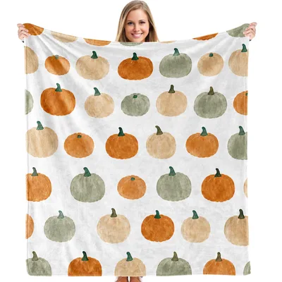 Fall Pumpkin Pattern Blanket: Watercolor Gourd Throw for Autumn