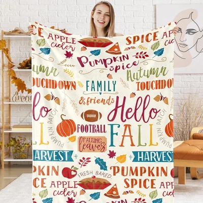 Fall Pumpkin Football Blanket featuring Hello Fall typography