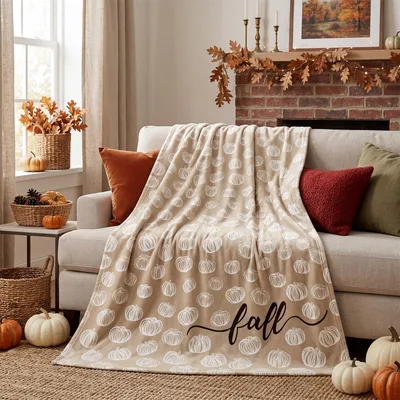 Fall Pumpkin Pattern Blanket featuring white sketch pumpkins