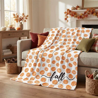 Orange Pumpkin Pattern Fall Blanket: Cozy Autumn Design