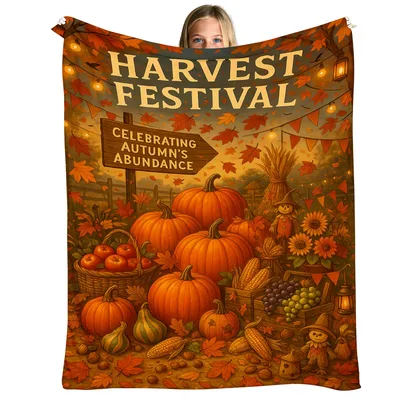 Fall Harvest Pumpkins Blanket Celebrating Autumn's Abundance Design