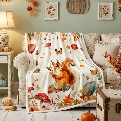Fall Squirrel Mushrooms Blanket: A Watercolor Autumn Squirrel Design
