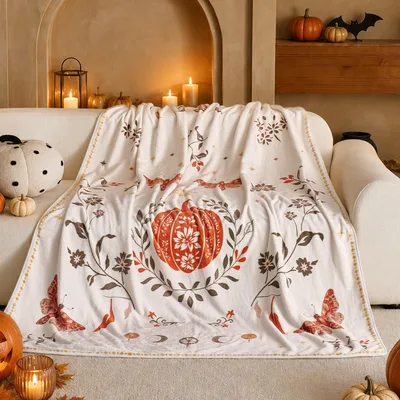 Floral Pumpkin Autumn Harvest Blanket