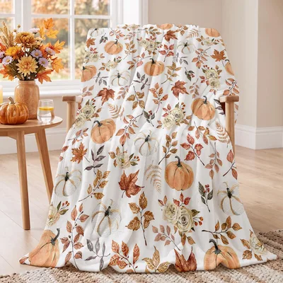Autumn Pumpkins and Roses Blanket: Fall Floral Throw for Cozy Days