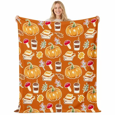 Fall Pumpkin Books Coffee Blanket: Cozy Autumn Pattern