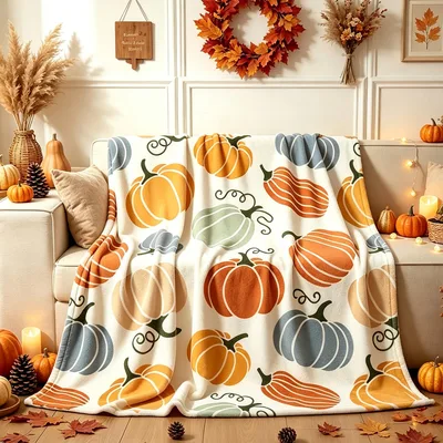Pumpkin Pattern Fall Harvest Blanket: Cozy Autumn Gourd Design