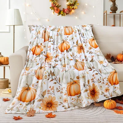 Fall Pumpkin Floral Blanket: Cozy Autumn Harvest Design