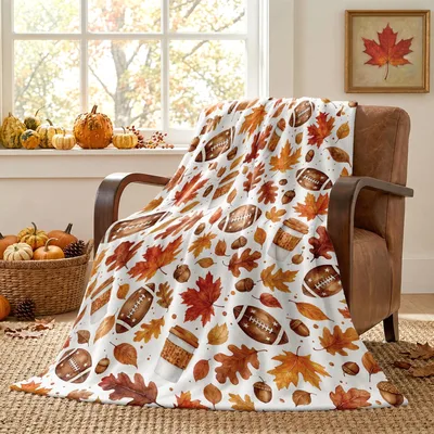 Football Fall Leaves and Acorns Blanket for Autumn Game Day
