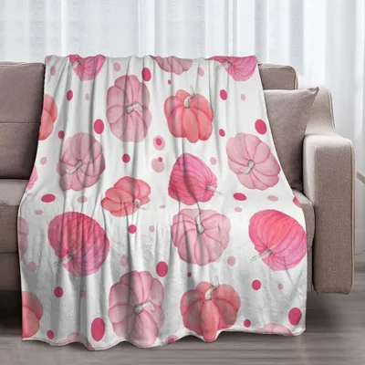 Pink Pumpkin Pattern Blanket featuring watercolor pink gourds