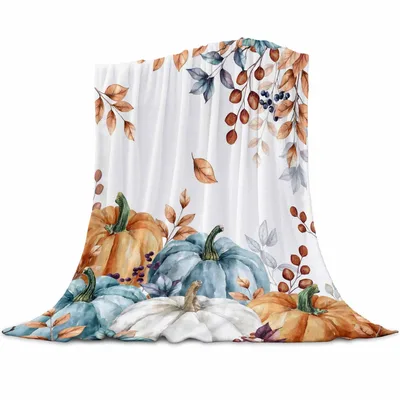 Watercolor Pumpkins with Blue Blanket featuring artistic orange
