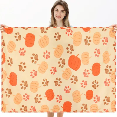 Fall Pumpkin Paw Print Blanket: Cozy Fall Design with Cat Tracks