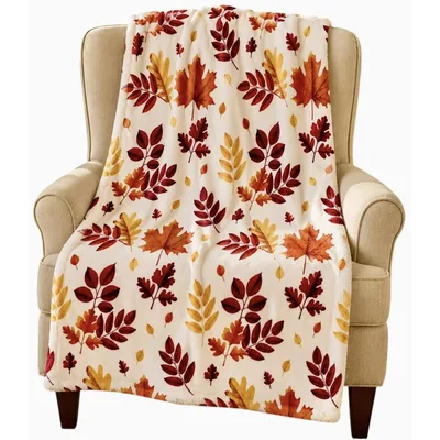 Colorful Autumn Leaves Pattern Blanket: Fall Fleece and Sherpa Throws