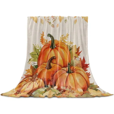 Autumn Pumpkins Harvest Maple Blanket features watercolor