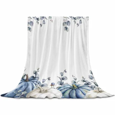 Blue Gray Pumpkins Eucalyptus Blanket for Cozy Fall Decor