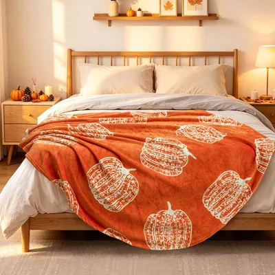Orange Pumpkin Pattern Blanket: Cozy Fall Gourd Design