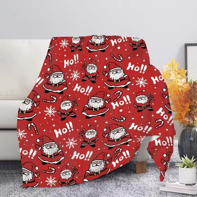 Santa Ho Ho Pattern Blanket featuring cheerful cartoon Santa figures