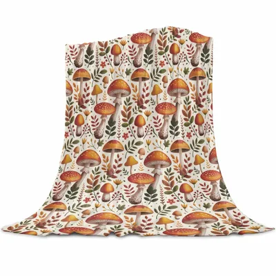 Mushrooms Pattern on White Blanket: Cozy Fungal Fall Design