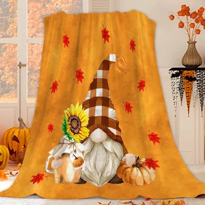 Autumn Gnome Maple Leaves Blanket: Cozy Fall Gnome Design