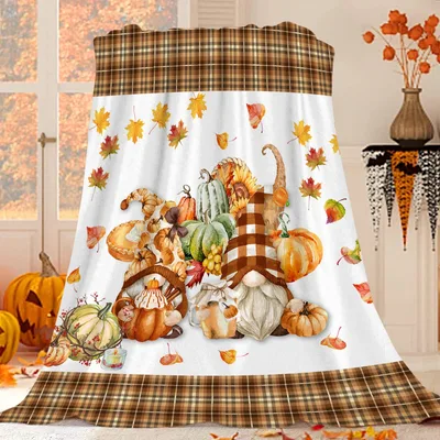 Autumn Gnomes with Pumpkins Blanket: Cozy Fall Harvest Design