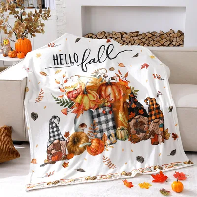 Hello Fall Pumpkin Gnomes Blanket for Seasonal Cozy Vibes