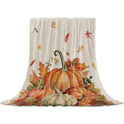 Pumpkins and Maple Leaves Blanket: Rustic Fall Harvest Design