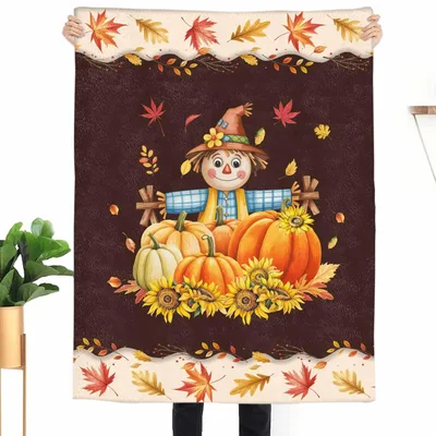 Scarecrow and Pumpkins Autumn Blanket