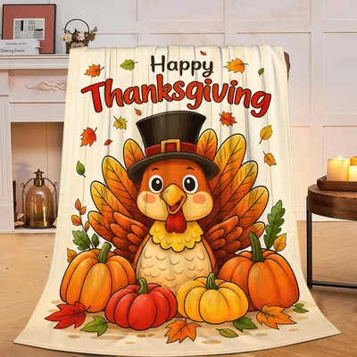 Happy Thanksgiving Turkey Pumpkins Blanket