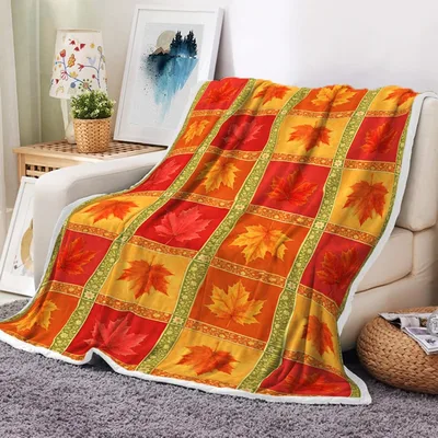 Autumn Maple Leaves Patchwork Blanket: Cozy Fall Grid Design