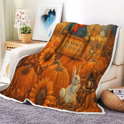 Pumpkin Festival Scarecrow Rabbit Blanket: Autumn Harvest Design