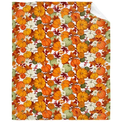 Autumn Pumpkins and Flowers Blanket: Harvest Print for Fall Cozy Days